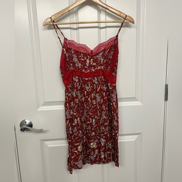 Free People Intimately Last Night Mini Nightgown Slipdress Cherry Combo - Picture 8 of 9